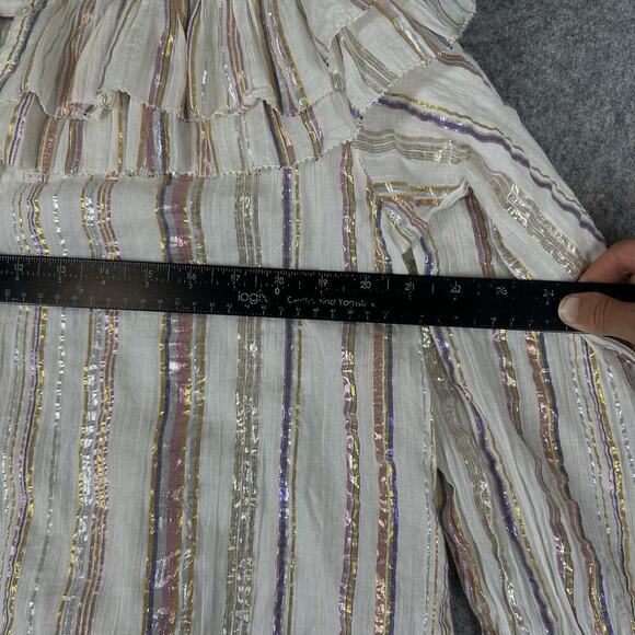 Sea New York Harriet Top Womens 6 Lurex Metallic Striped Two Layer Ruffle Blouse - Picture 9 of 9